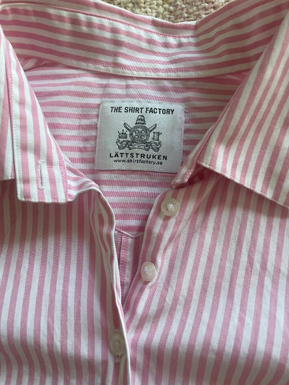 Pink/White Striped Womens Button Down Shirt - Picture 9 of 10